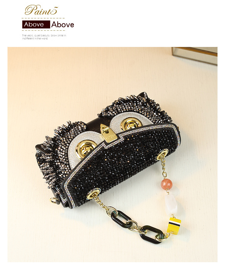 Borsa a mano da donna a forma di gufo con strass e nappe, resistente, a tracolla, piccola borsa quadrata, lusso di nicchia accessibile_voghion.com