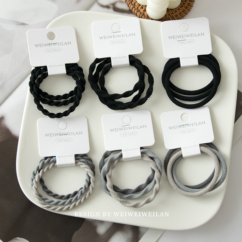 1 card 3 simple gray hair rope set ins cold style versatile basic high elastic rubber band small leather case for women