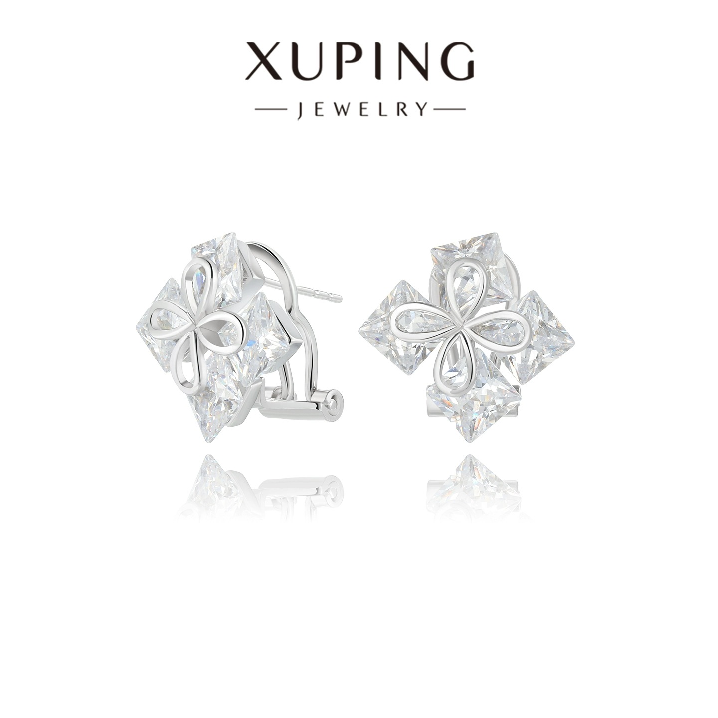 Xuping moda temperamento incrustado de zircon artificial cuatro hojas pernos brillante lujoso ligero pernos otoño invierno pernos