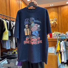 韩国东大门garment女25夏季圆领水洗磨破卡通狗狗字母印花短袖T恤