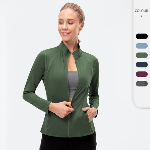 Ladies Autumn/Winter Zipper Long-Sleeve Sports Jacket Tight Fitness Yoga Elastic Quick-Dry Running Top 12613