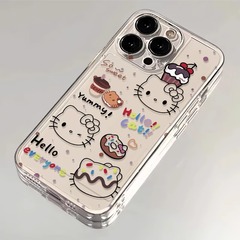 Apple iPhone 17 Pro、16、13、14、15、XR対応、透明、KT猫娘、フルカバー型スマホケース