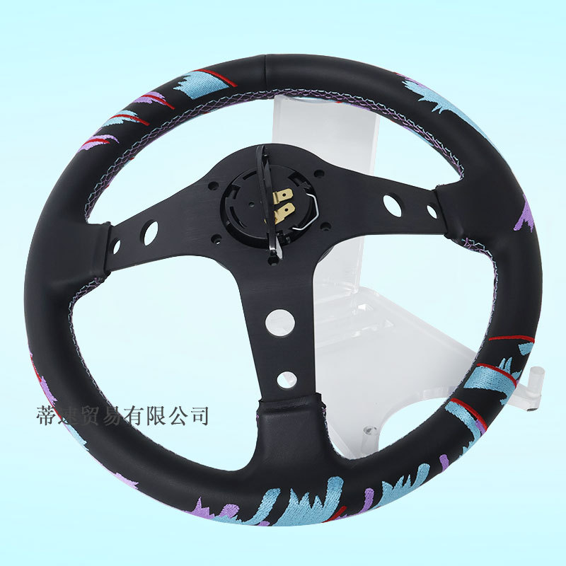Factory Direct Sales Car Modification 13inch Genuine Leather Steering Wheel Hks Embroidery Large Concave Racing Universal Steering Wheel 320mm