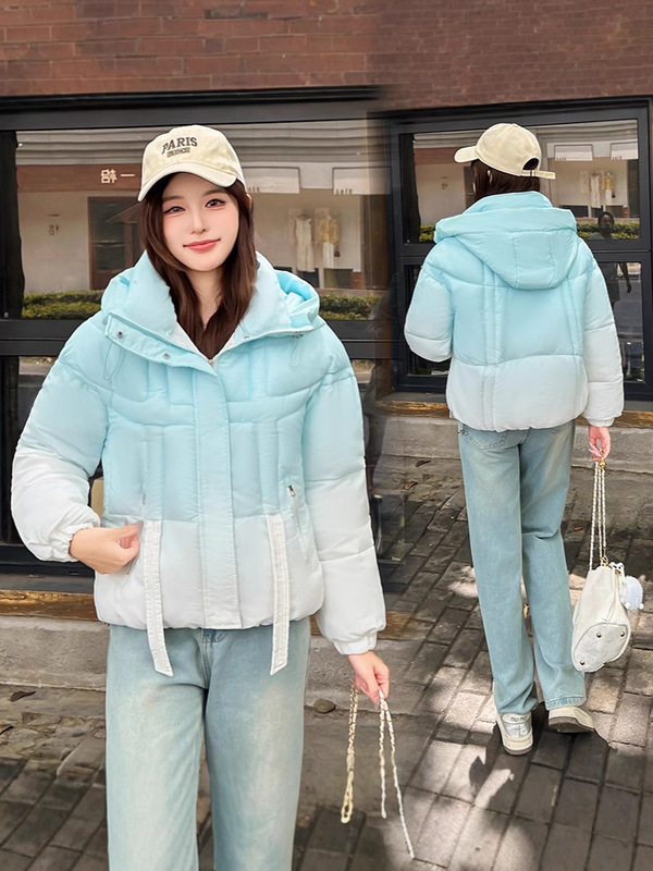 跨境棉衣2025新款渐变色棉服女美式棉袄学生连帽冬装外套加厚外套|undefined