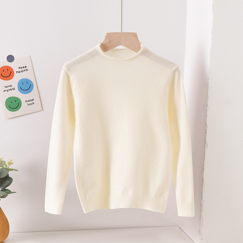 Hombres y niñas bebés nuevos colores sólidos bordes padres-hijos ropa de base jersey suéter de punto para niños cuerpo cercano medio cuello de cachemira