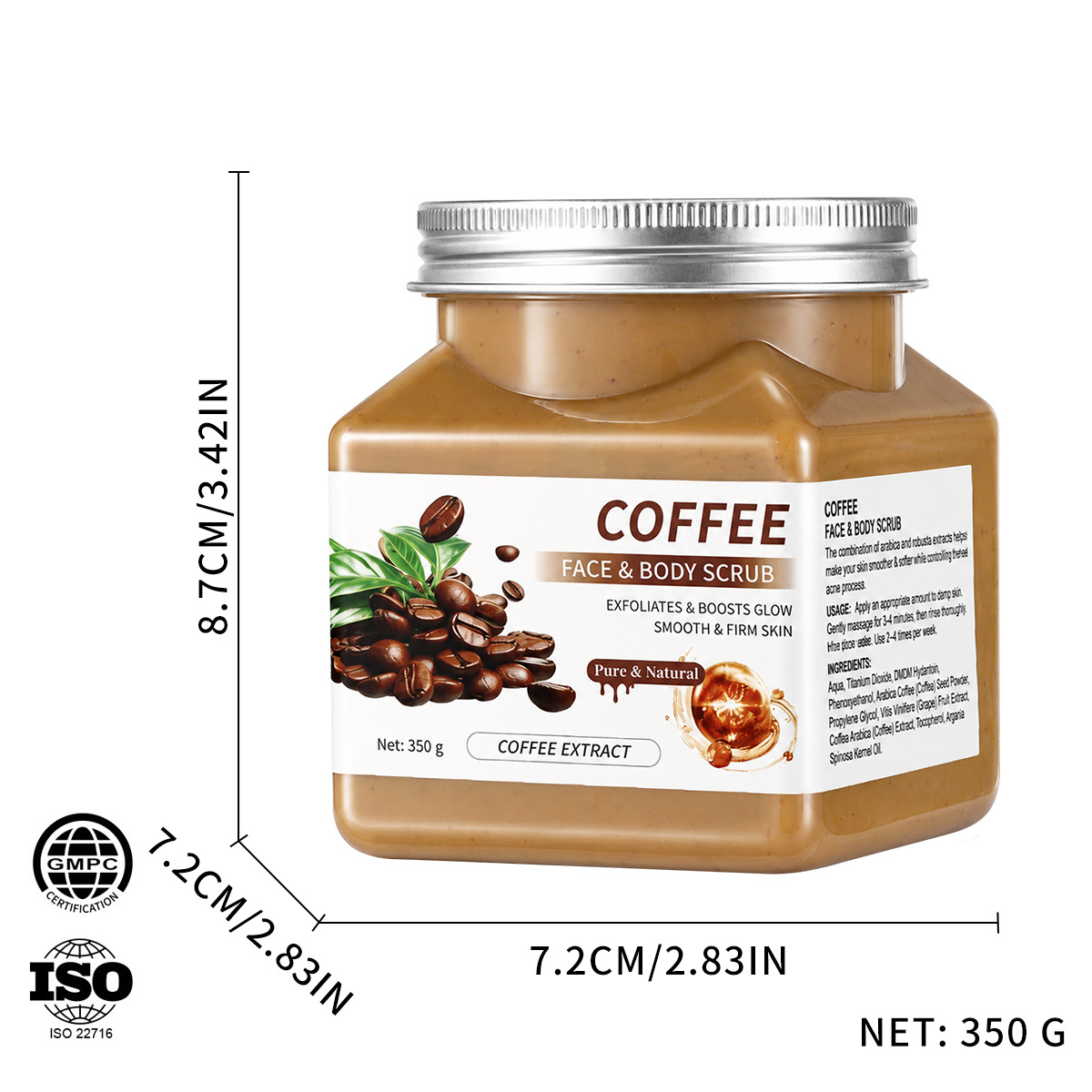 Coffee scrub 350g [packing quantity: 72pcs/ctn, preferred source for foreign tra…