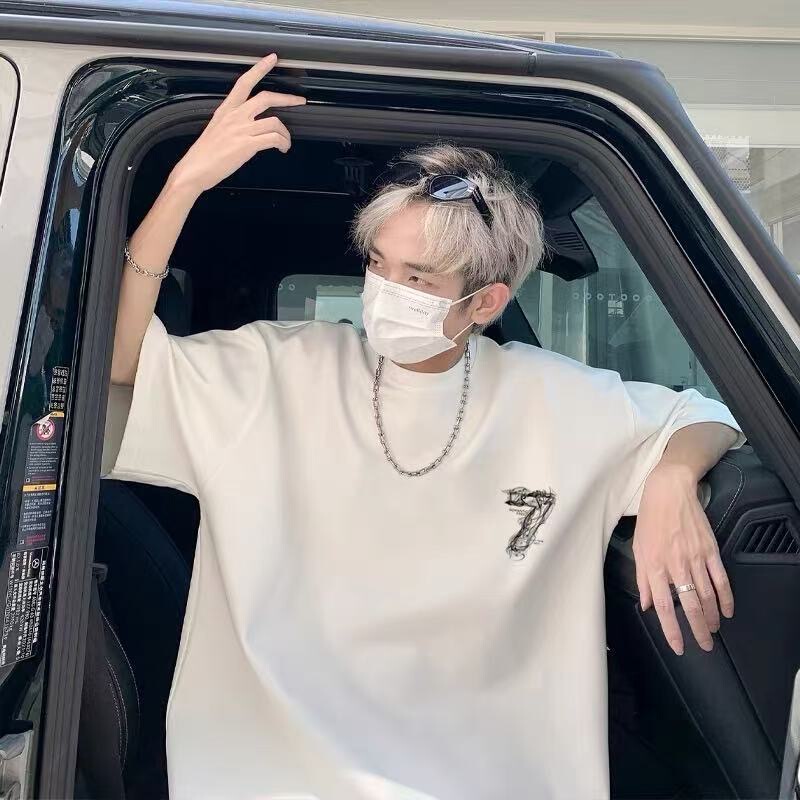 【Flash Sale Hot Item】Korean Style Trendy Short Sleeve Men's Digital Print T-Shirt Summer Loose Fit Simple Design