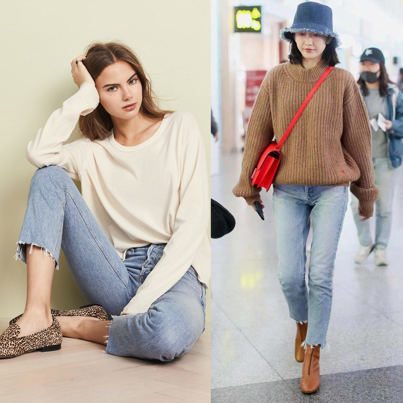 Clearance! Ag Ladder Straight-Leg European and American Style High-Waisted Light Blue Cropped Ladder Hem Women's Jeans Clearance! Ag Ladder Straight-Leg European and American Style High-Waisted Light Blue Cropped Ladder Hem Women's Jeans