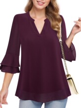 N 45050 V-Neck Bell Sleeve Blouse Ůʽ���� ŷ���羳����