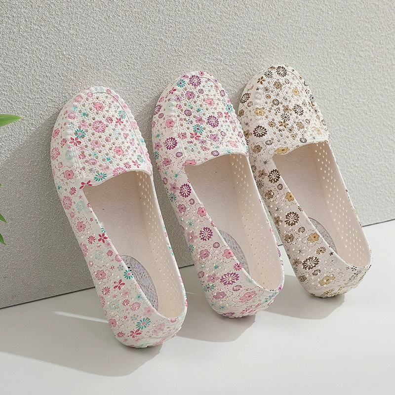 Сандалии дамы летние наружные полые дышащие пляжные пещеры мягкие плоские подошвы нескользящие медсестра мама рабочая обувь