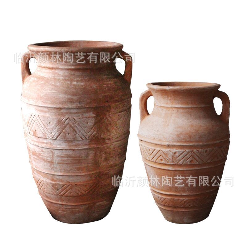 Hacer viejos paisajes vasijas de cerámica gran tamaño jardín decoración de la olla de cerámica hecha a mano tierra cerámica roja antiguo cerámica roja super grande