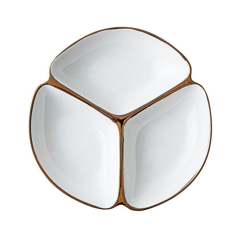 Luz nórdica Placa de partición de lujo hogar plato de cerámica de tres rejillas plato creativo plato de desayuno de una persona vajilla