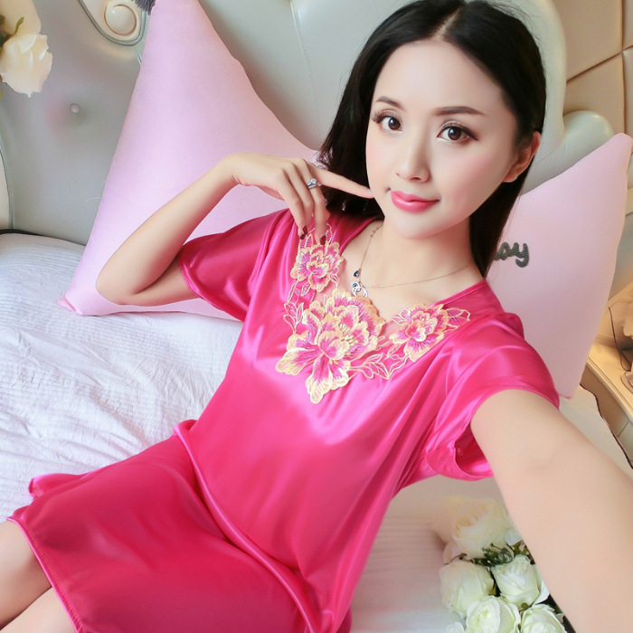 2023 camisón de seda de hielo de verano de las mujeres de encaje sedoso delgado de mediana edad sexy suave cómodo pijamas de las mujeres homewear