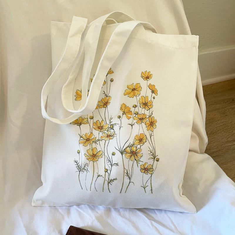 Bolsa de lona impresa estética floral hombro mochila estudiante ocio comercio global bolsa de compras portátil