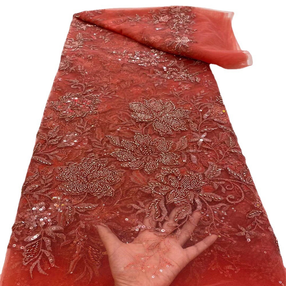 珠管刺绣面料亮片珠管绣绣花布婚纱礼服旗袍蕾丝布料RZ151