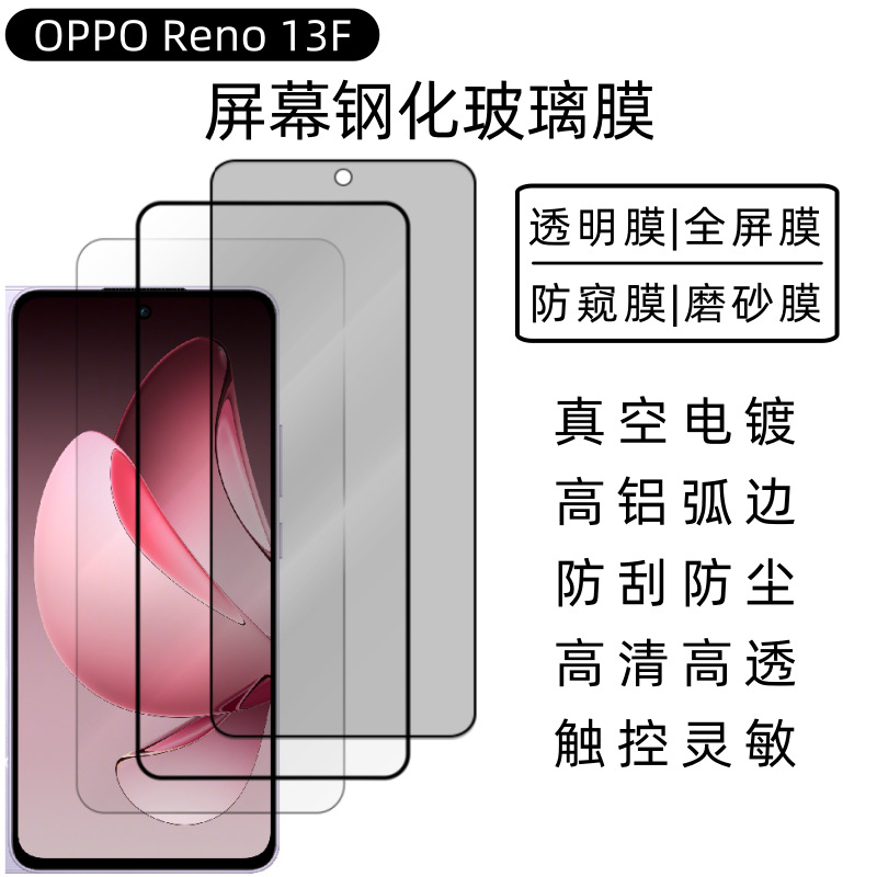 Suitable for Oppo Reno13A Tempered Film 13F High-Definition High-Transparency Anti-Peep Frosted Screen Curved Edge Glass Protective Film