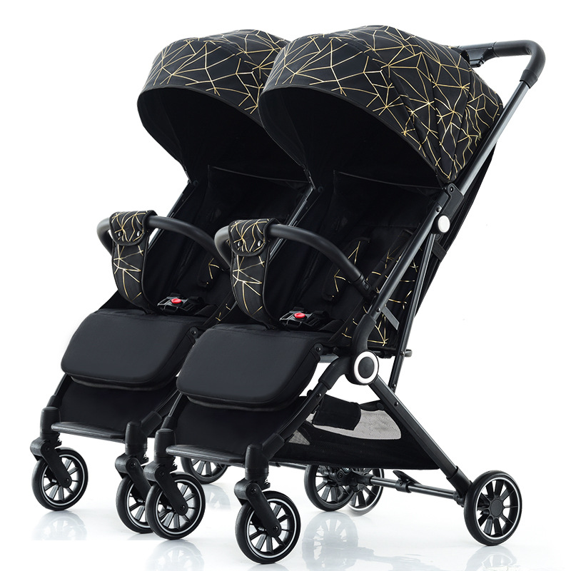 Cochecito doble que se puede usar como cochecito para bebés, permite sentarse y acostarse, ligero, plegable, un gran herramienta para pasear con los niños, se puede sentar y plegar.