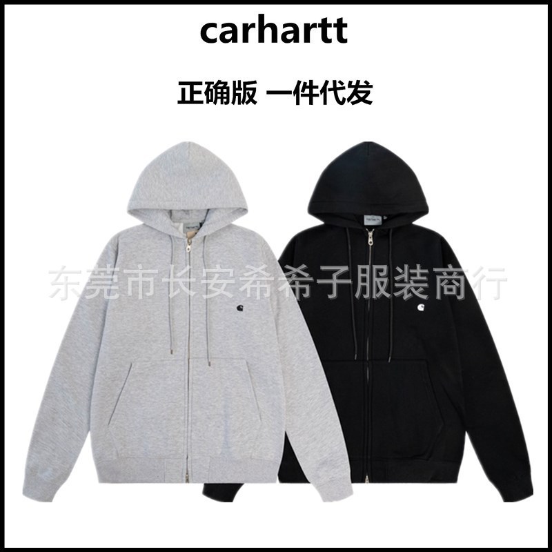 수정 판 CARHATT CARHART 수 놓은 작은 라벨 후드 스웨터 가을과 겨울 간단한 스크래치 헤어 두꺼운 재킷 남성과 여성