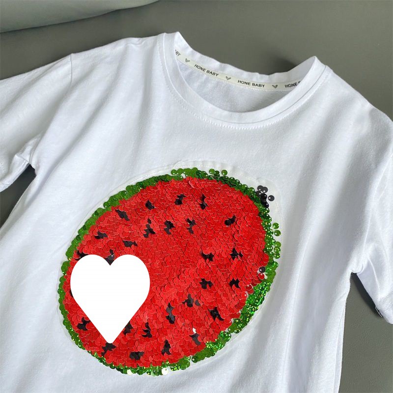儿童棉亮片可变色草莓短袖T恤亲子男女童卡通半袖宝宝t恤2023夏