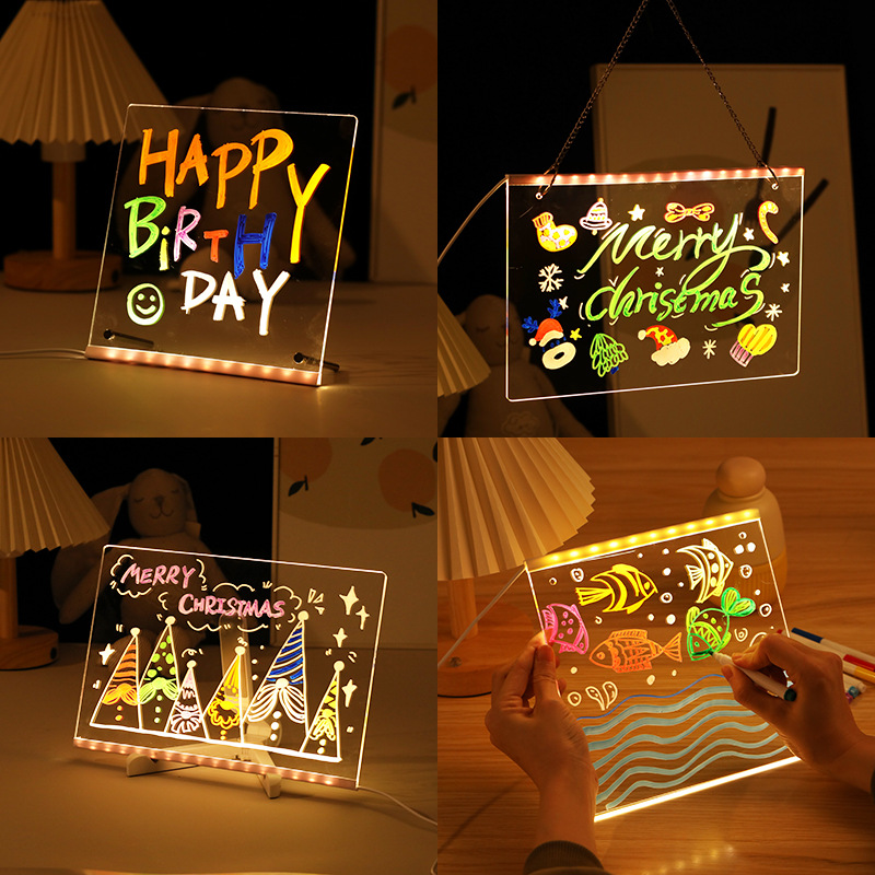 跨境可擦写diy儿童发光画板亚克力荧光板写字板留言板玩具小夜灯