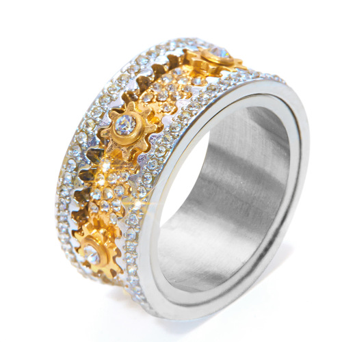 Gear Rotation Diamond Ring Fashion Versatile Model Rotating Colorful Diamond Finger Ring