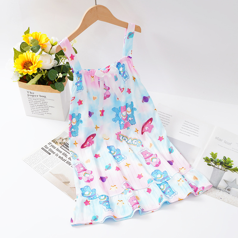 Pijama infantil princesa viento de verano nuevo pijama de mangas cortas de niñas de cinturón vestido de dibujos animados de verano