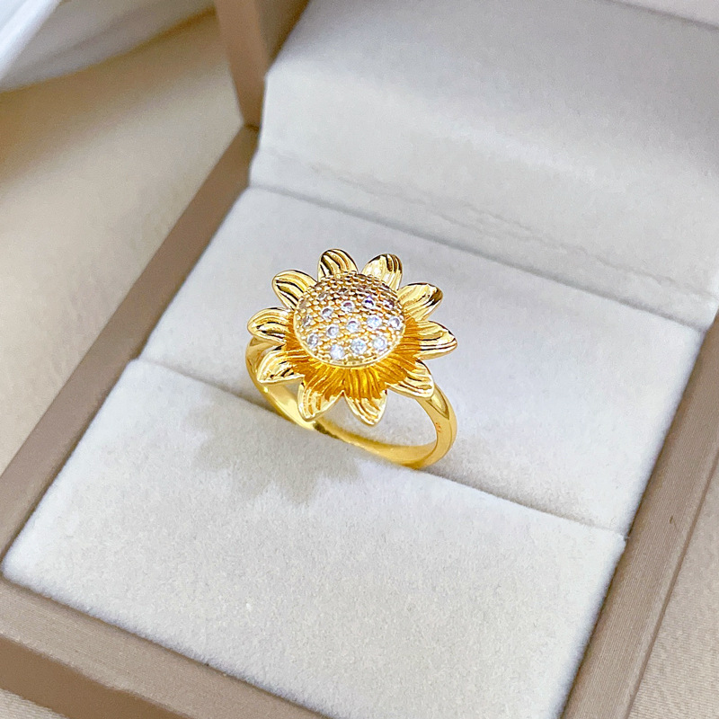 Anello girevole a forma di girasole, regolabile, gioiello semplice, anello giapponese, anello per coppie_voghion.com