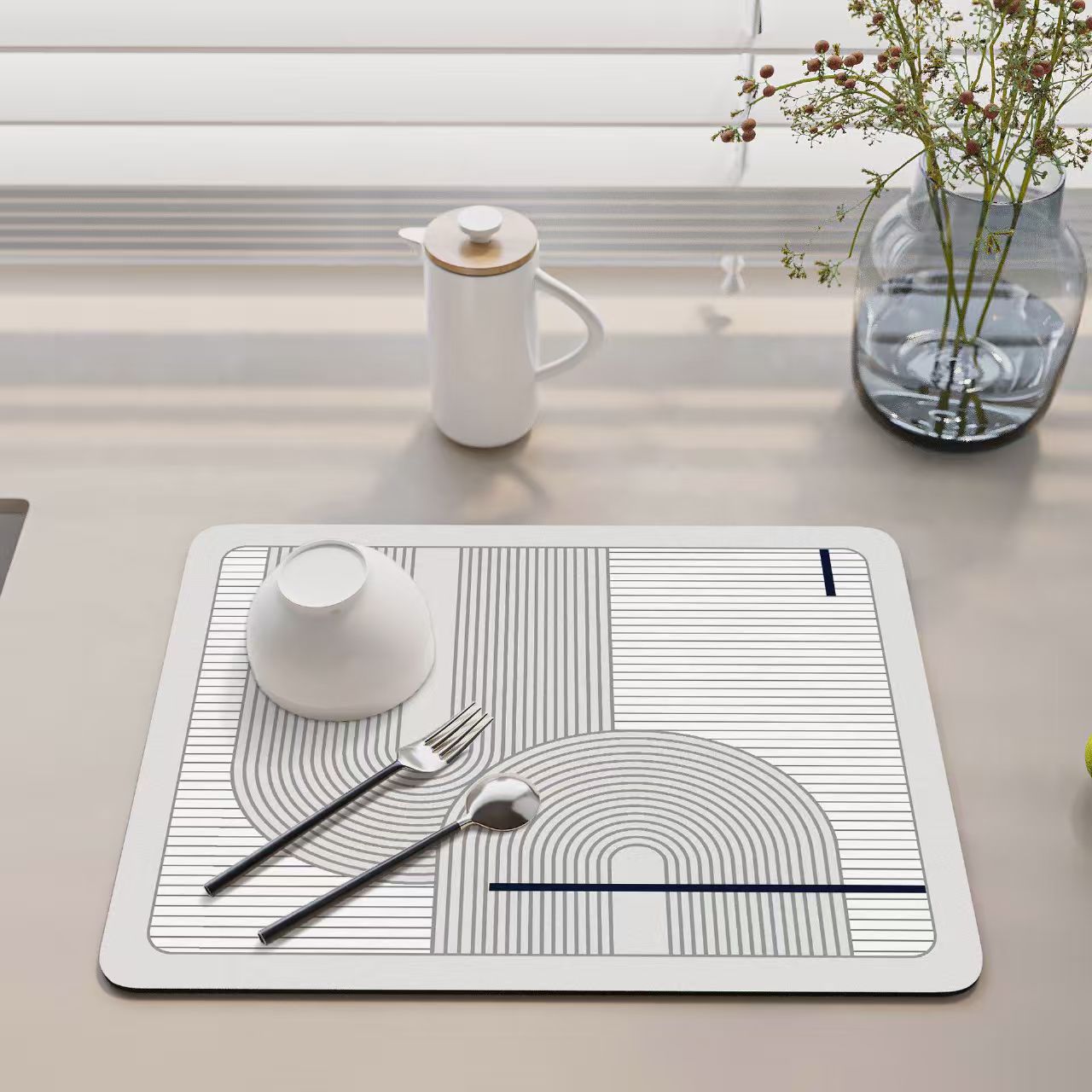 Alfombra absorbente de cocina estilo nórdico, tapete de diatomea antideslizante para mesa o encimera, aislante y de secado rápido