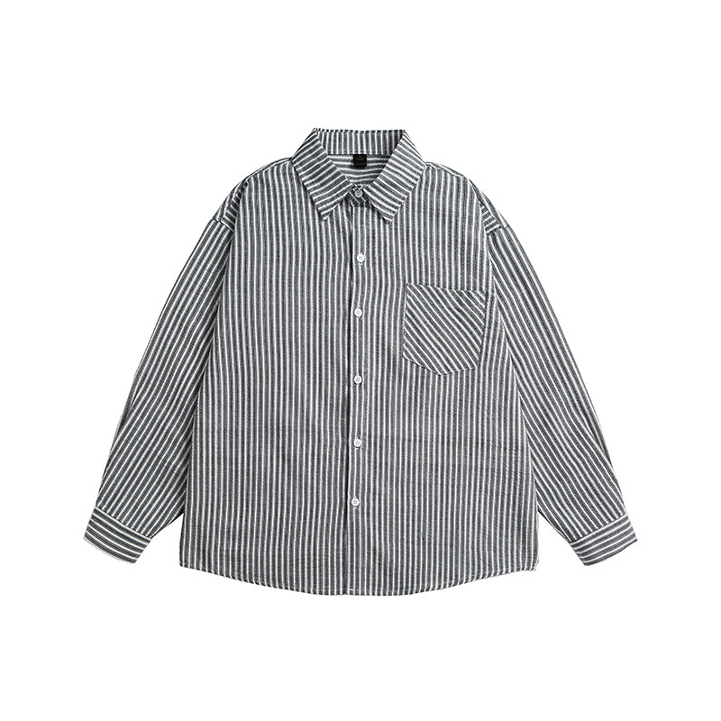 Southern Summer Dress 2025 Spring New Japanese Fashionable Vertical Stripe Lapel Shirt Retro Unisex Work Shirt for Men