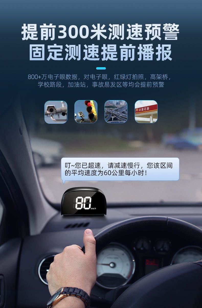 Universal Car Hud Head-Up Display, Vehicle Navigation Locator, Beidou Satellite Electronic Speed Detector