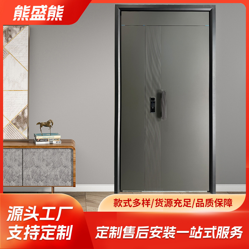 High-End Entry-Level Anti-Theft Door with Embedded Fingerprint Lock, Finely Carved Handle, Steel Carving Style, Villa Door, Double Door