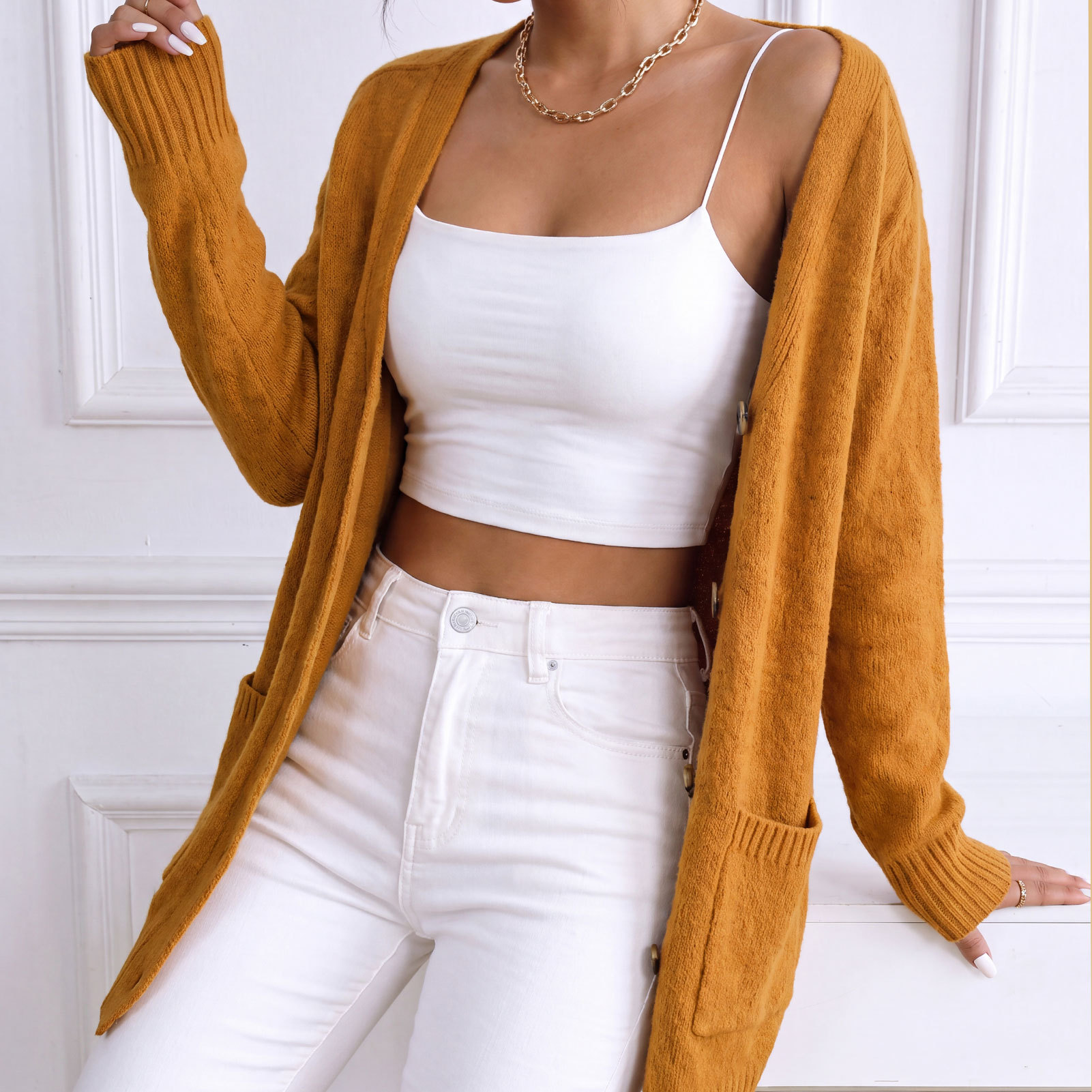 Cardigan Sweater Jacket for Women Spring and Autumn 2026 New Women's Outerwear Short Fashionable V-Neck Top Trendy
