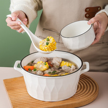 陶瓷大湯碗家用批發 日式雙耳大湯碗雙耳泡面碗大號碗酸菜餐具