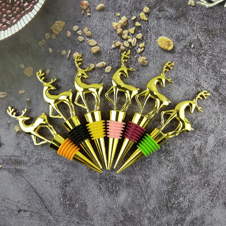 A Variety of Wine 3D Golden Deer Head Red Wine Stopper Bottles Sealed Vacuum Christmas Wine Stopper Cork Creative