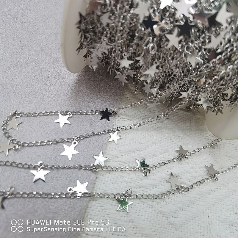 Accesorios DIY, cadena de cobre hecha a mano con estrella de cinco puntas que conserva el color, horquilla para el cabello, materiales para ropa, cadena de metal al por mayor