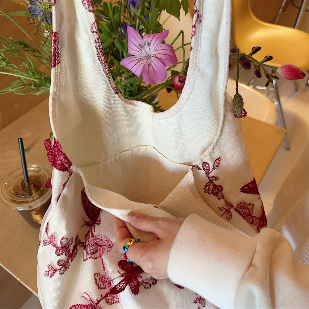 44292 Traditional Chinese style retro embroidered lace butterfly cloth bag for casual women's travel, canvas bag, large capacity single-shoulder bag undefined