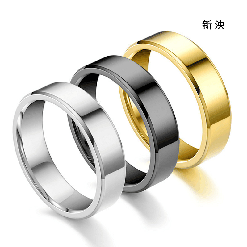 Cross-Border Popular Simple Glossy Ring with Engraving European and American Men's Titanium Steel Jewelry Glossy Plain Ring Chamfered Ring Wholesale