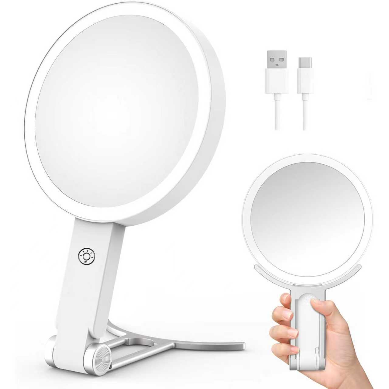Amazon hot selling led handheld makeup mirror double-sided 20X…