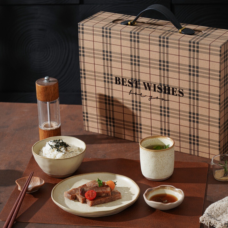 Light Luxury and Simple One-Person Tableware Gift Box Set, Event High-Value Gift Kiln-Turned Bowl and Spoon Set, Tableware Set