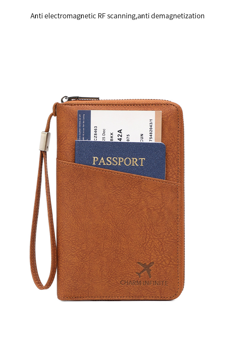 Cross-border new RFID anti-magnetic passport bag long zipper passport holder multifunctional travel ticket storage document bag