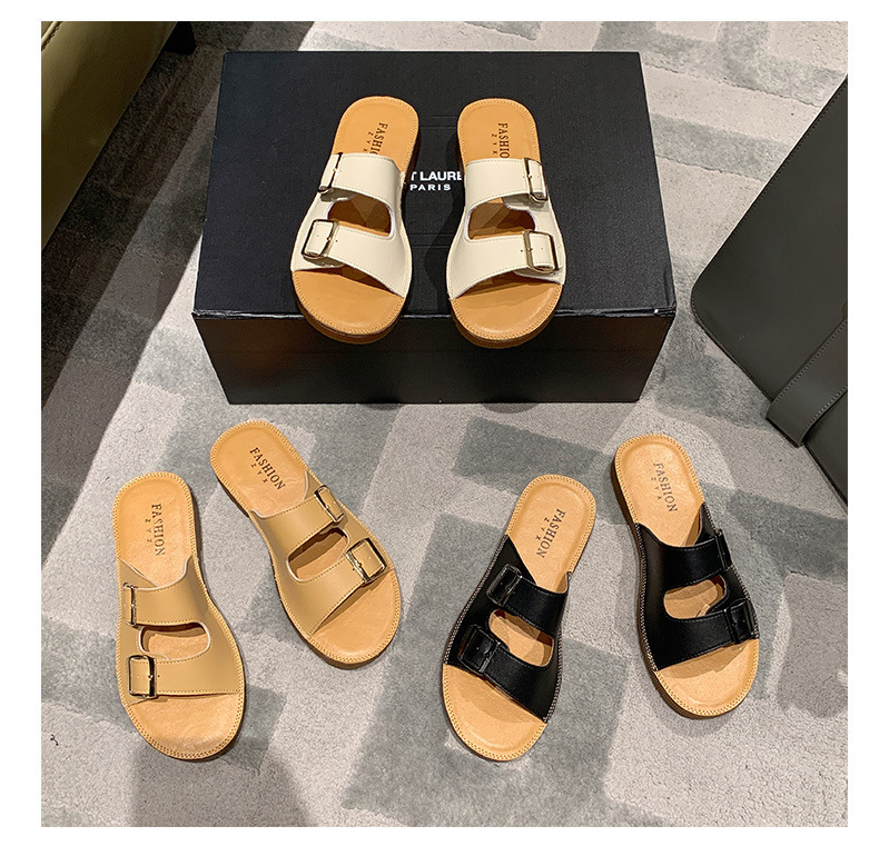 Echt leer Oxford-slippers met zachte zolen Dames zomer bovenkleding 2023 nieuwe all-match strandsandalen met riemgesp_voghion.com