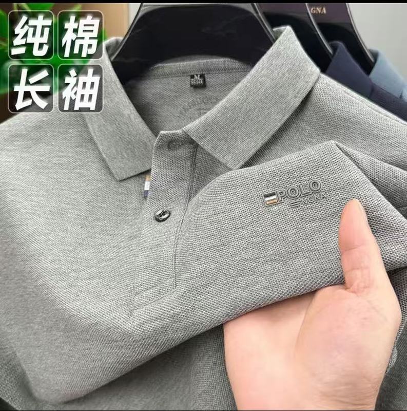 同款100%纯棉秋季新款男士翻领Polo衫长袖休闲百搭打底T恤衫代发|undefined