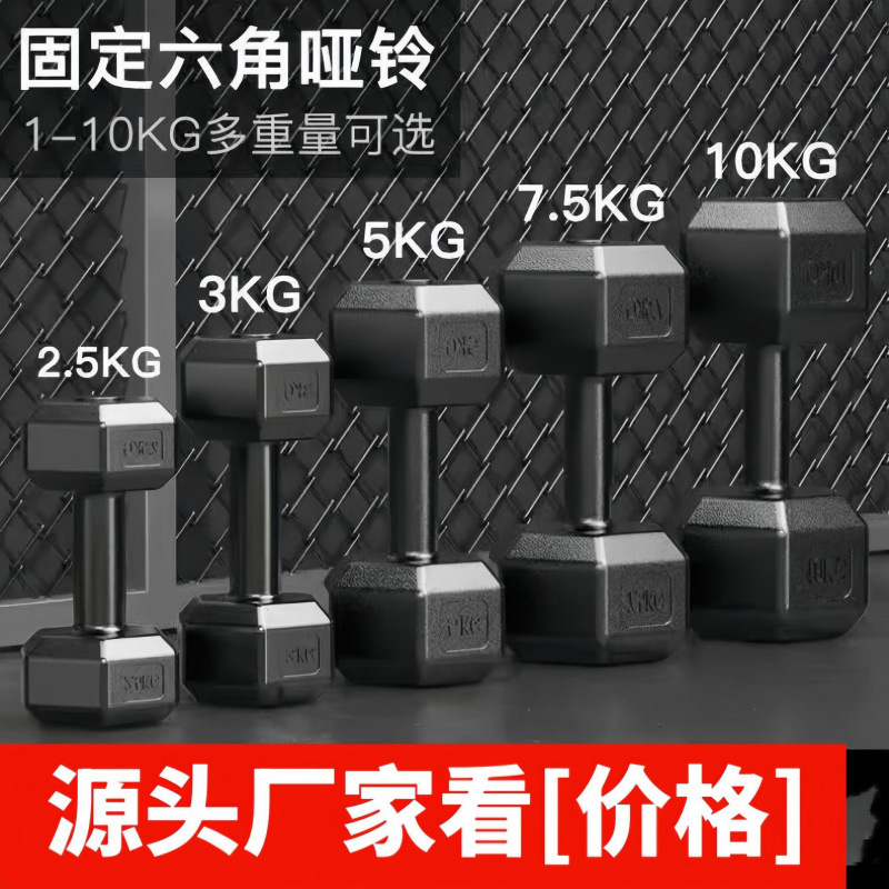 Cross-Border Wholesale Hexagonal Dumbbells for Men's Fitness Home Exercise Equipment Female Student Dormitory Fixed Rubber-Coated Small Dumbbells
