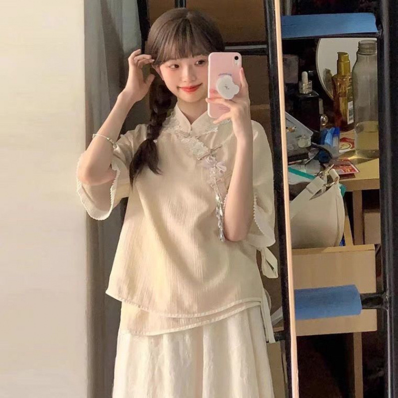 新中式国风上衣半身裙两件套装夏季改良汉服汉元素|undefined