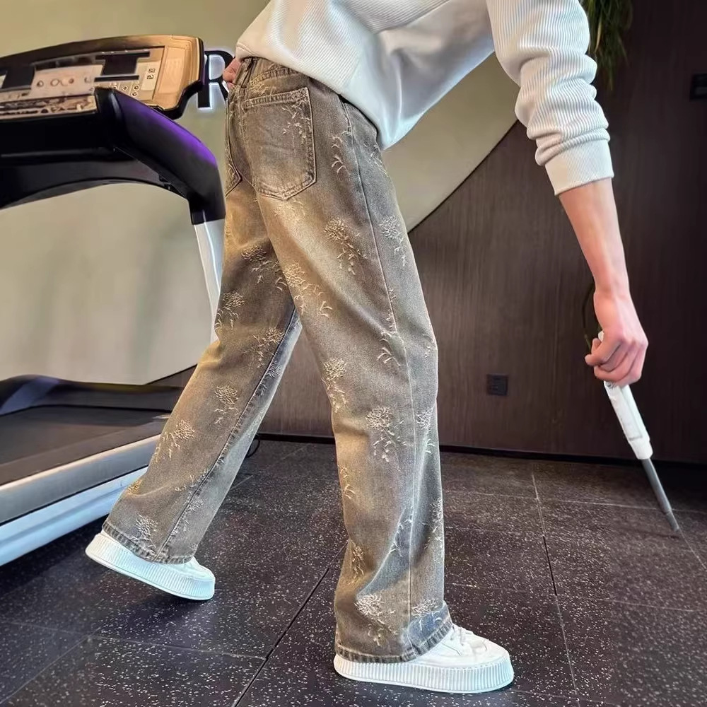 Men's Clothing Men's Retro Style High-End Slimming Jeans Cool Edgy Curved Leg Loose Straight Leg Casual Pants_mkmklike.com