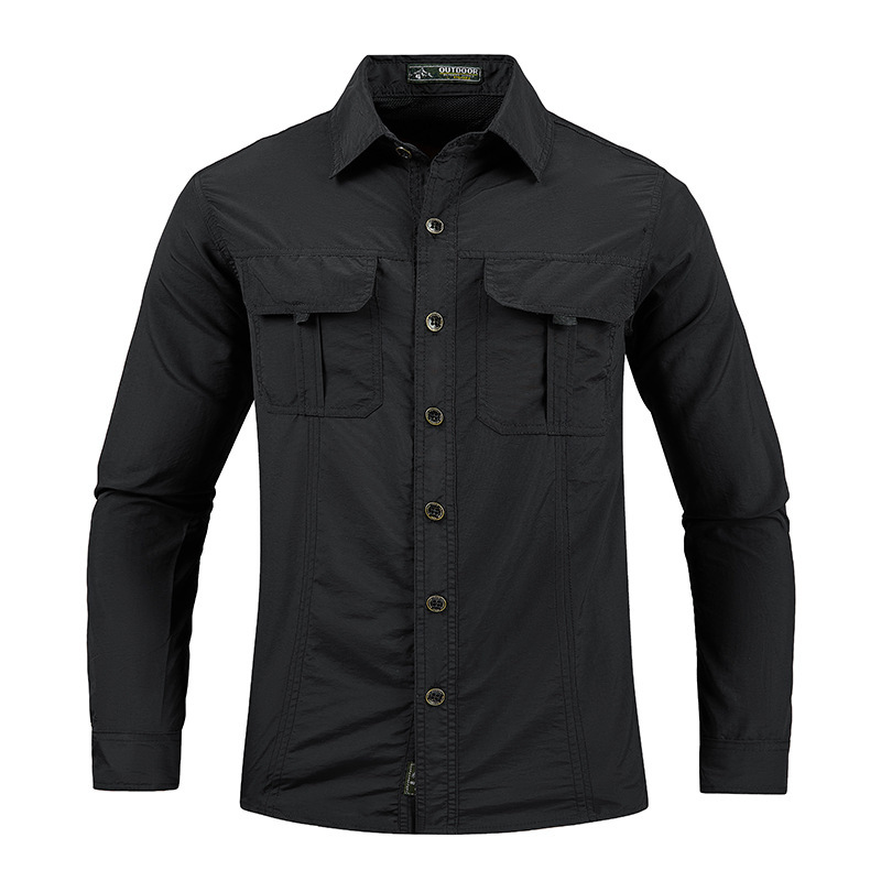 Quick drying workwear, oversized long sleeved shirt jacket, spring new casual shirt, men's American loose clip_voghion.com