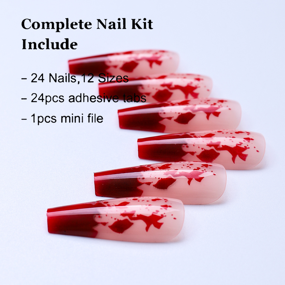 Halloween usa uñas rojas gotas de sangre parche de uñas falso parche de uñas oscuro tinte parche de uñas desmontable producto terminado