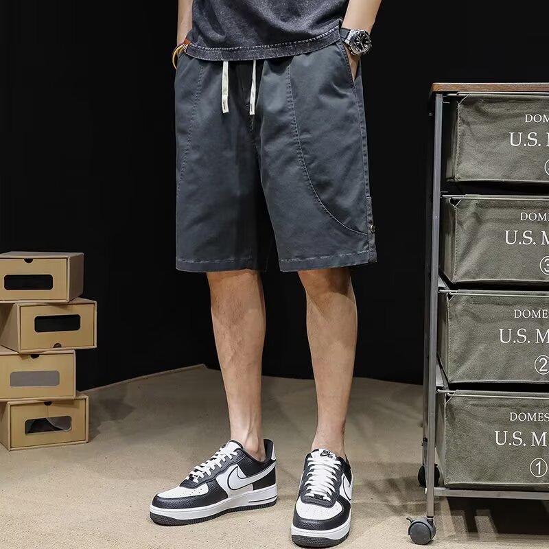 2025 estilo americano de alta calle retro lavado hombre marca de tendencia de verano cintura elástica suelta pantalones casuales rectos