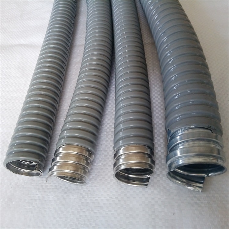 包塑金属软管 热浸锌钢带披覆PVC灰色穿线蛇皮管阻燃阻燃包塑软管