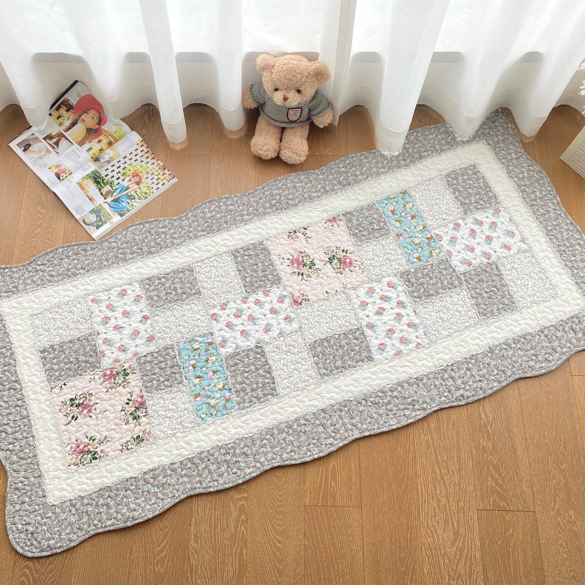 Korean-style bedroom floor mat hallway mat crawling mat block tatami floor bedside mat home four seasons machine wash